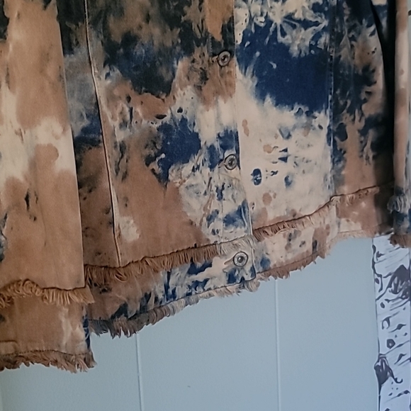 Ashley Stewart Tie Dye Denim Fringe Jacket Size-16W - Picture 3 of 10